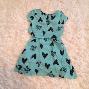 Girls Teal Cat & Heart Dress